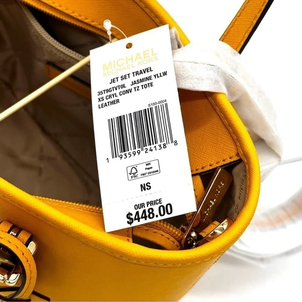 Michael Kors Jet Set Travel Extra-Small Top Zip Tote Bag Jasmine Yellow - Picture 10 of 10